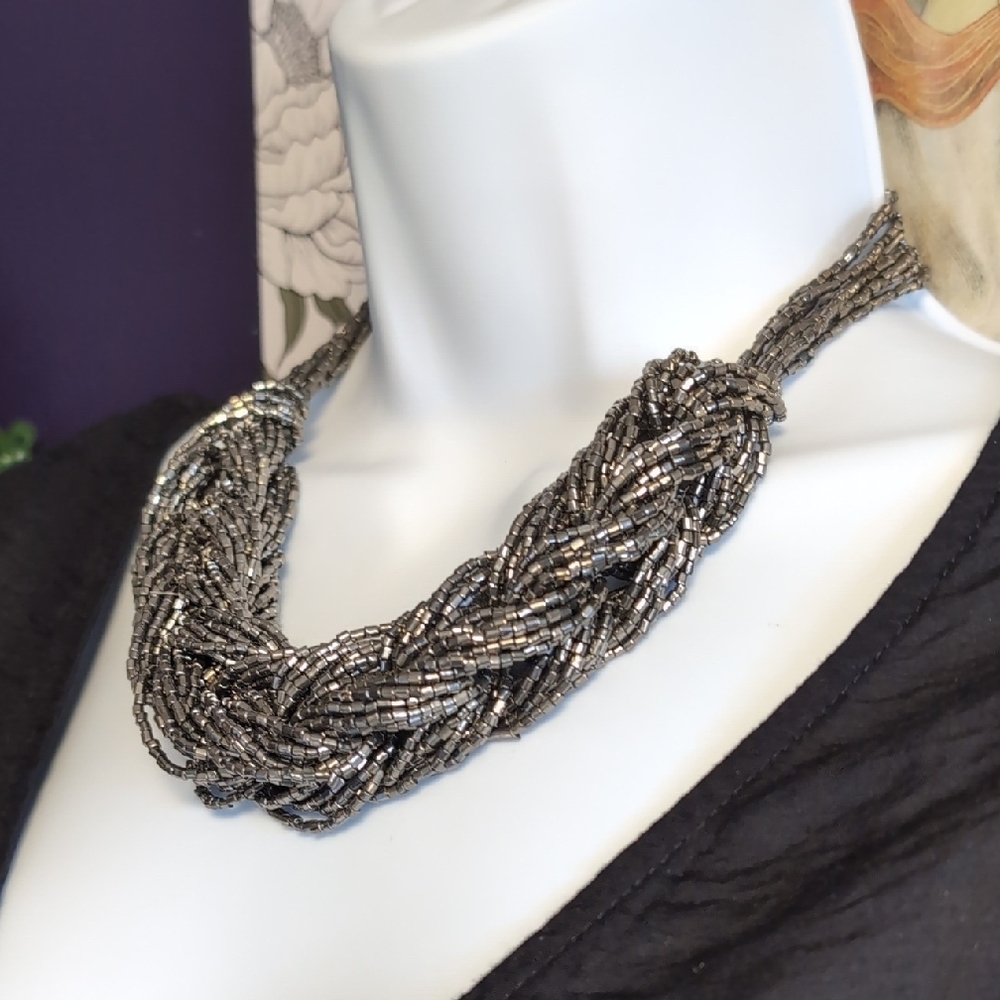 Braided Metallic Seed Bead Necklace & Earrings Set By Paparazzi
